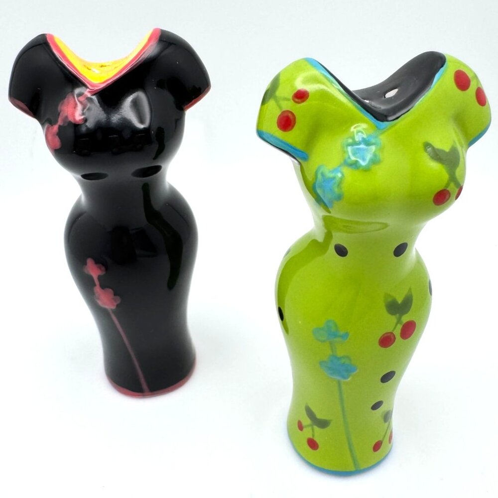 Appletree Designs Cheongsam Dress Salt Pepper Shakers Set Ceramic signed Babs